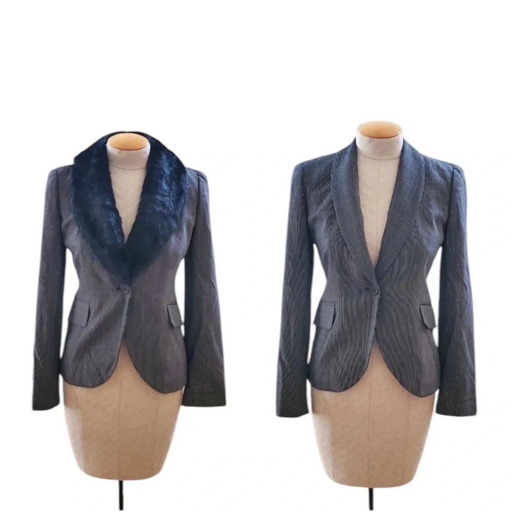 MICHAEL KORS JACKET BLAZER REMOVABLE FAUX FUR COLLAR NECKLINE 12